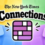 NYT Connections puzzle graphic with colorful tiles and a purple puzzle grid.