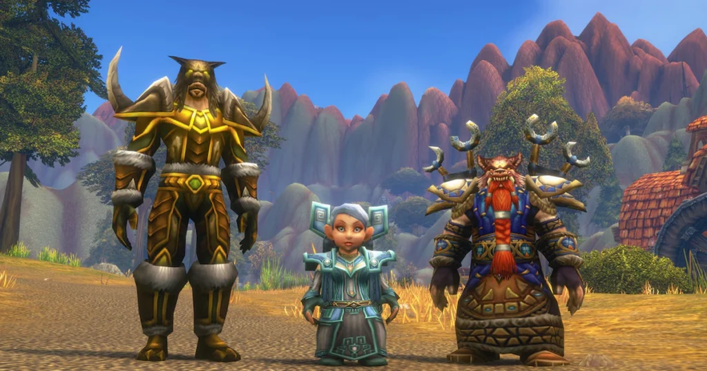 World of Warcraft Forever characters standing together in a mountainous fantasy landscape